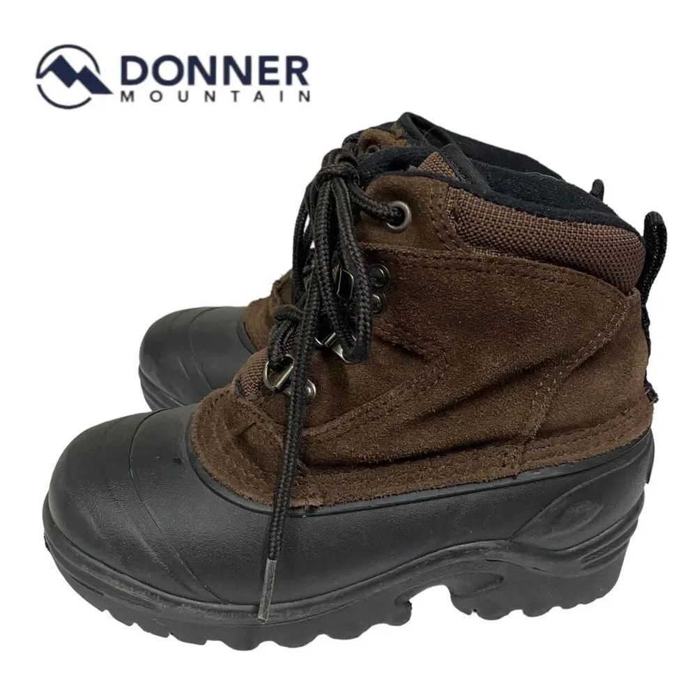 DONNER MOUNTAIN Boy's Thermolite Black Brown Suede Leather Boots 2